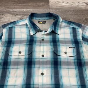 Eddie Bauer Shirt Travex Blue Men L‎ Plaid Nylon Outdoor Button Hiking Fishing